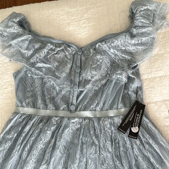 Full length see-thru bottom blue lace formal dress, 14, elastic shoulders/waist - Picture 4 of 5